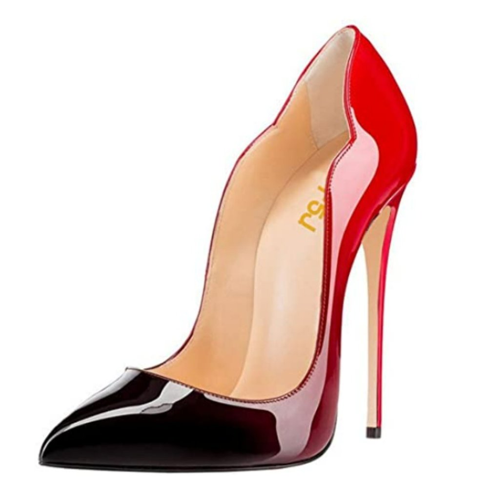 FSJ Red and Black Patent Leather Stiletto Pumps